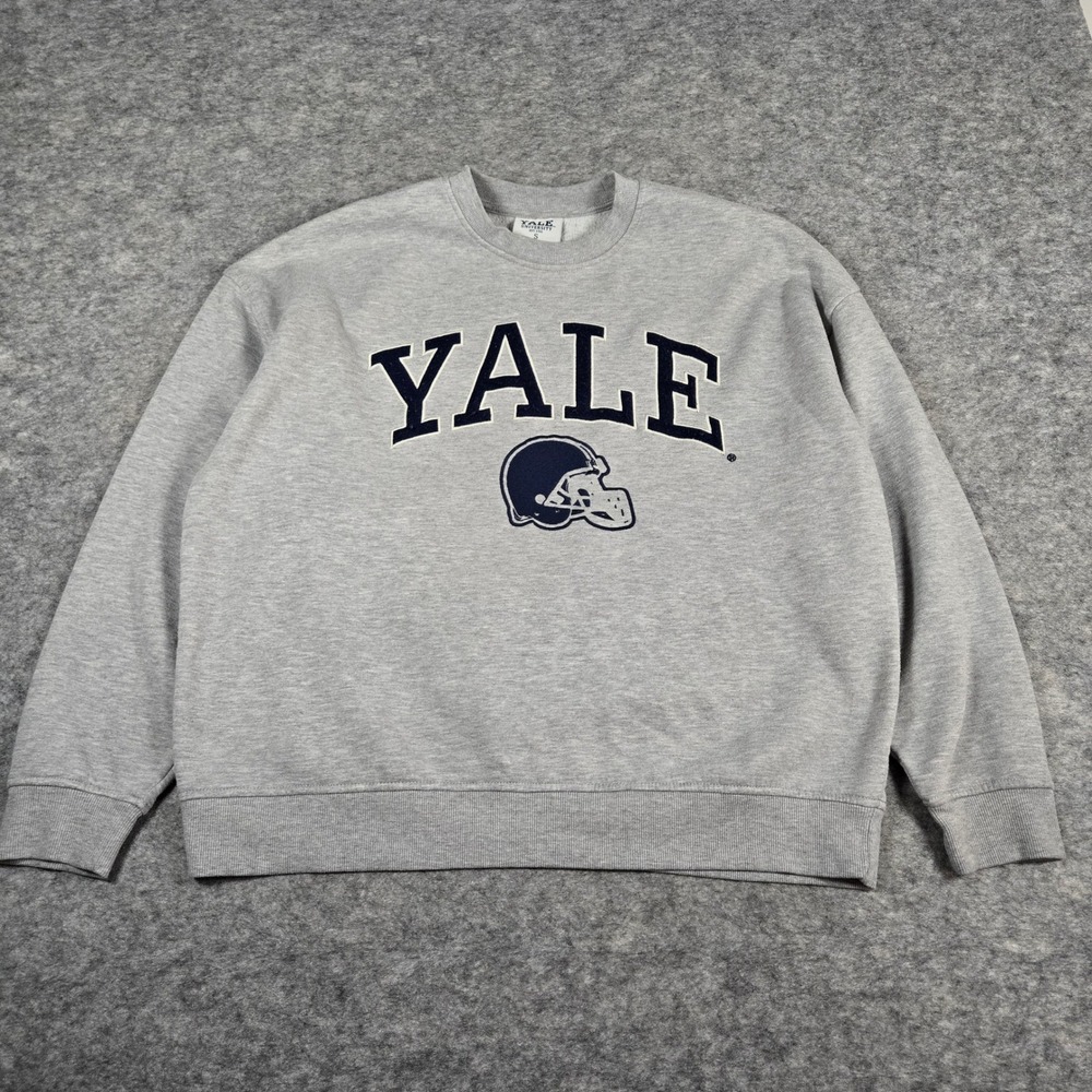 Yale University Unisex Gray Football Helmet Collegiate Crewneck Sweatshirt S